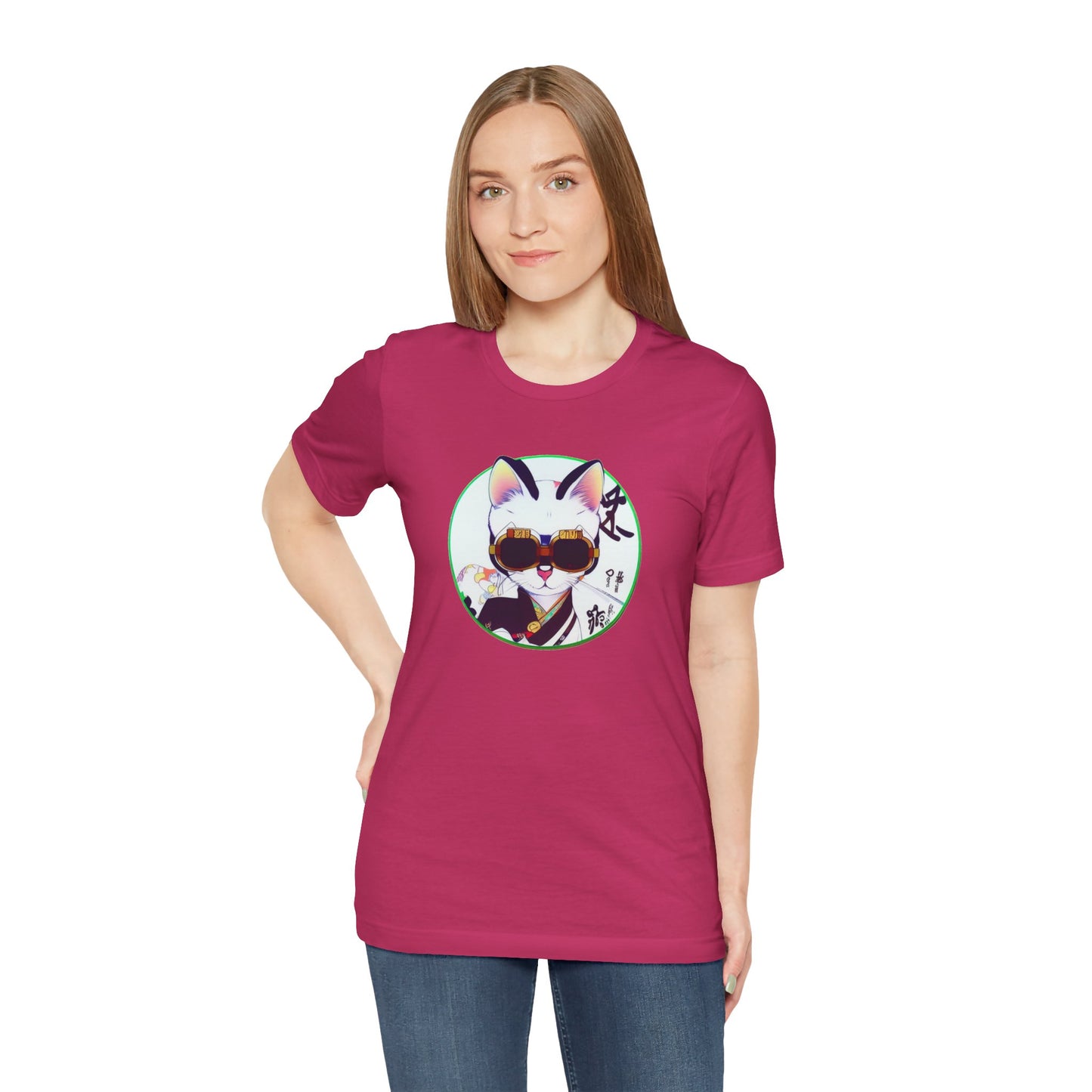 Samurai Cat - Shades of Pink - Unisex Jersey Short Sleeve Tee