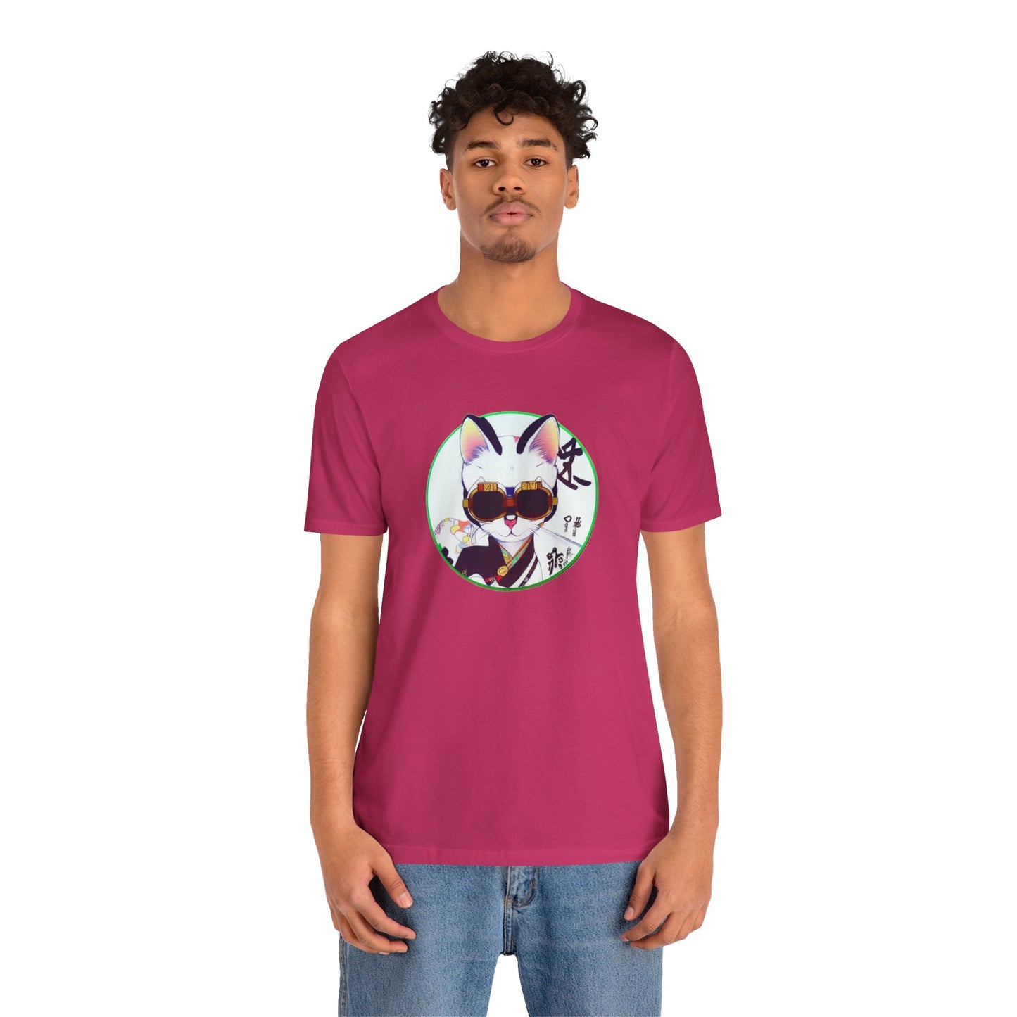 Samurai Cat - Shades of Pink - Unisex Jersey Short Sleeve Tee