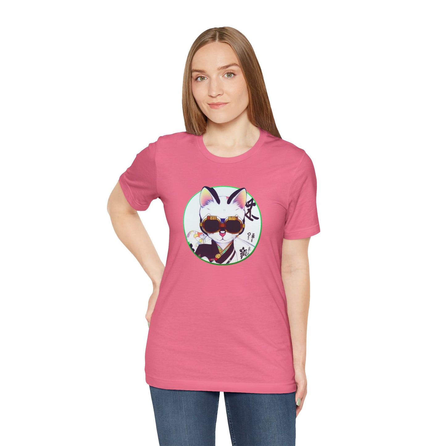 Samurai Cat - Shades of Pink - Unisex Jersey Short Sleeve Tee