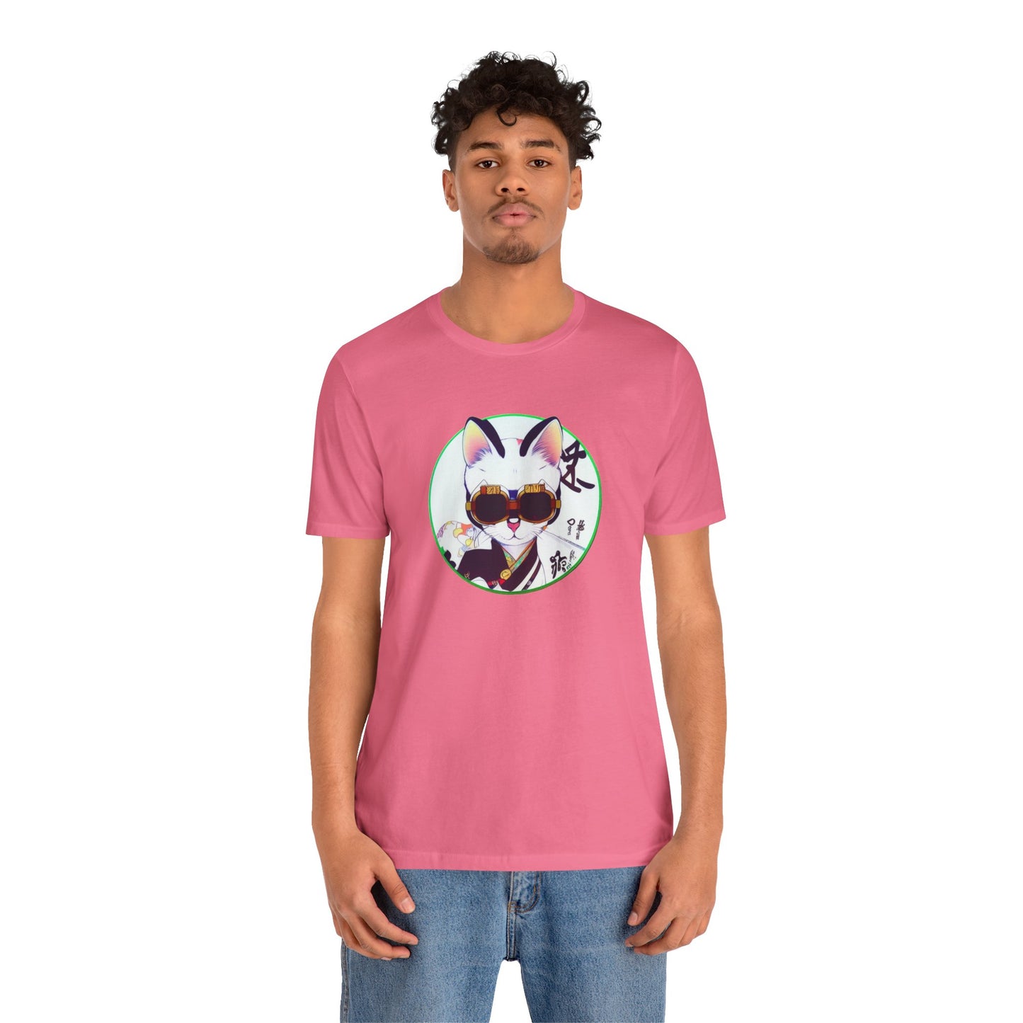 Samurai Cat - Shades of Pink - Unisex Jersey Short Sleeve Tee