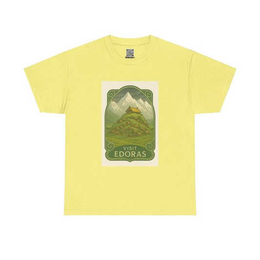 Vintage Inspired Edoras Tee, Unisex Heavy Cotton Shirt, Adventure Wear, Travel Gift, Nature Inspired Apparel, Yellow T-Shirt