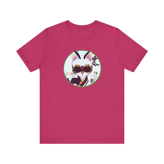 Samurai Cat - Shades of Pink - Unisex Jersey Short Sleeve Tee